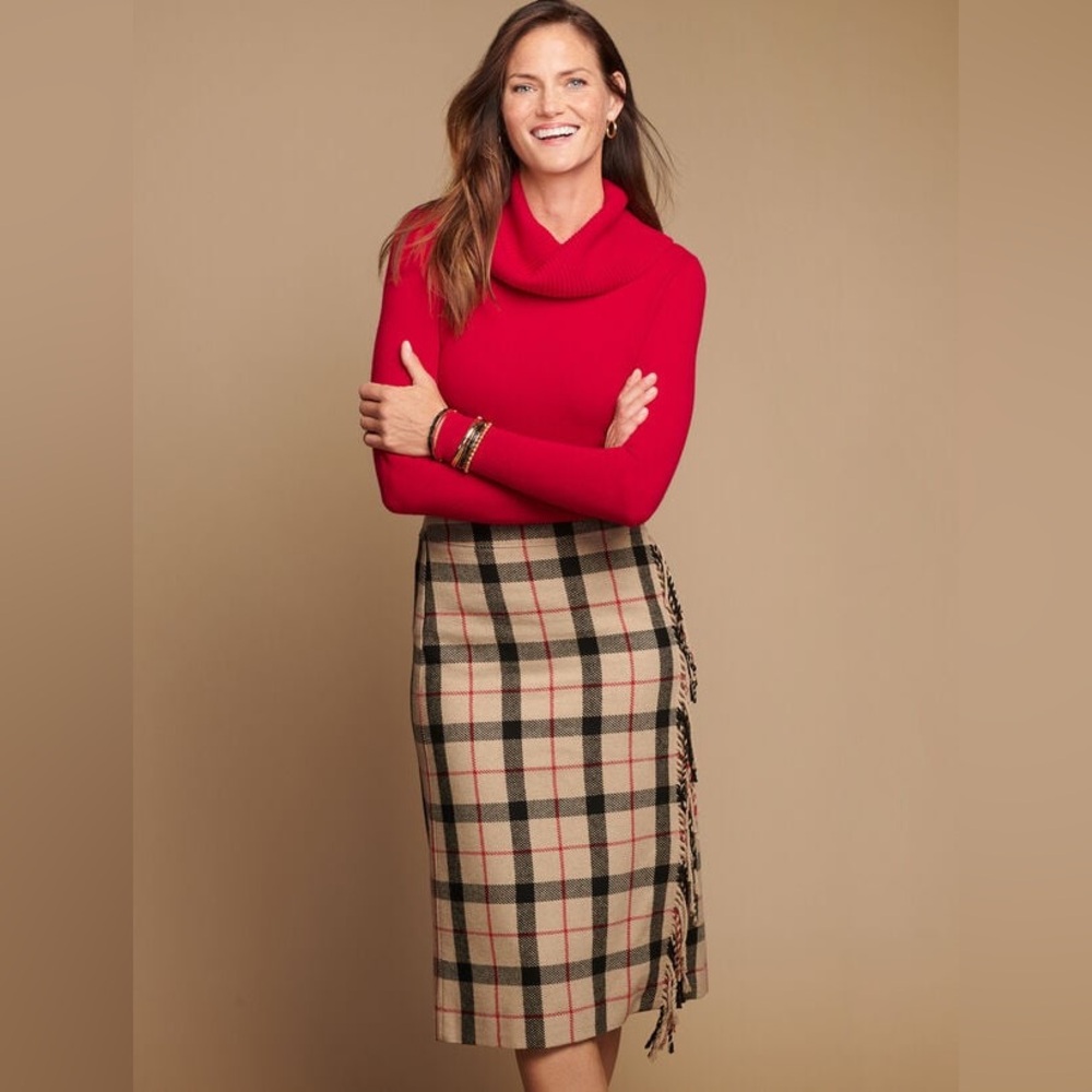 Talbots Tan Check Faux Wrap Skirt